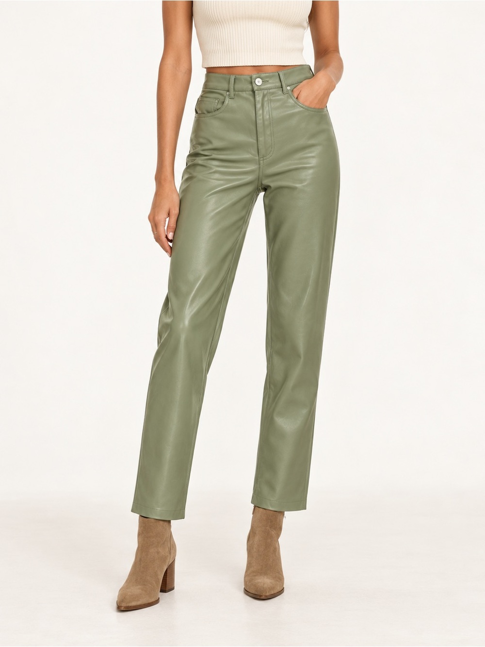 Aritzia Wilfred Melina Sage Frost Green Faux Leather Cropped Pants / Vegan
